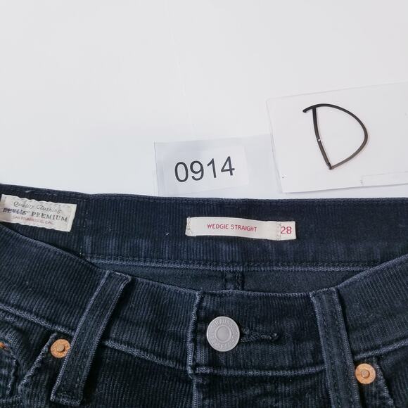 Levi's Premium Big E Wedgie Straight Black Corduroy Pants Button Fly - Picture 15 of 15